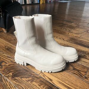 Zara Cream Lug-Sole Chelsea Ankle Boots